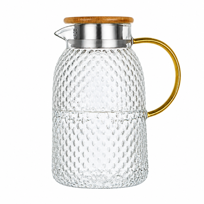 Glass Pitcher with Textured Pattern - Large Capacity Water Jug