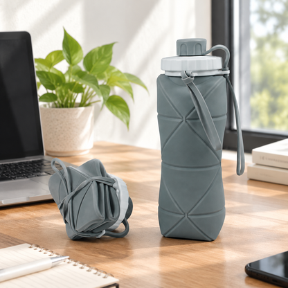 Foldable Silicone Water Cup - Dark Grey 600 ml