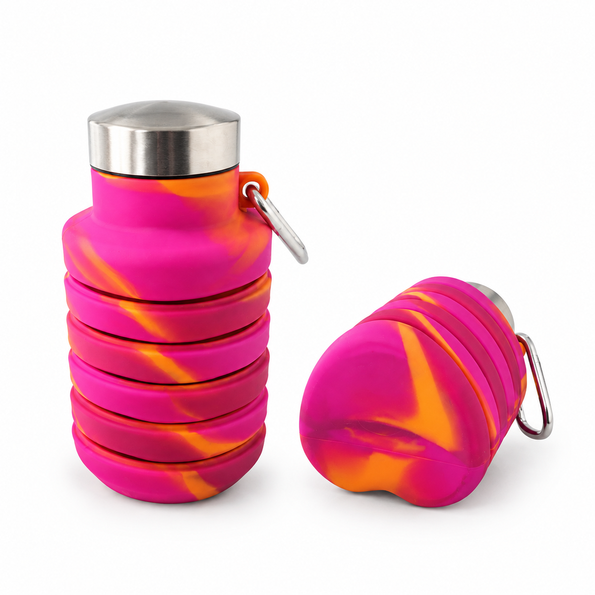 Foldable Silicone Water Bottle - Pink Heart Design 500 ml