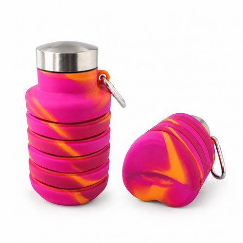 Foldable Silicone Water Bottle - Pink Heart Design 500 ml