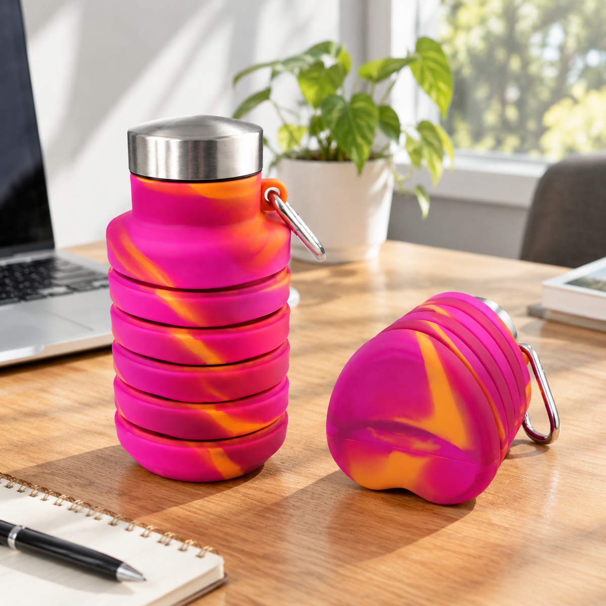 Foldable Silicone Water Bottle - Pink Heart Design 500 ml
