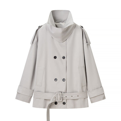 Long sleeved double breasted loose jacket windbreaker for women